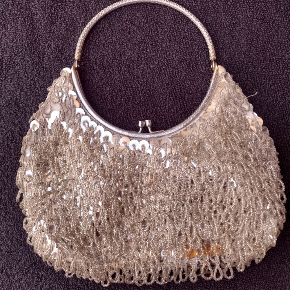 Vintage Silver Bead and Sequin Purse